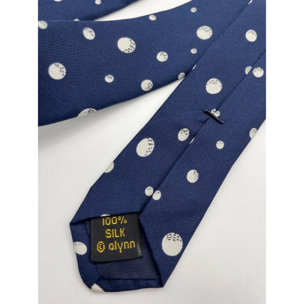 Alynn Neckwear Mens Vintage 1993 Golf Silk Tie Navy Blue Practice Novelty Sport